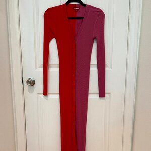 STAUD SHOKO SWEATER DRESS LAVA/PEONY COLORBLOCK RIBBED NEW WITHOUT TAGS V-DAY!